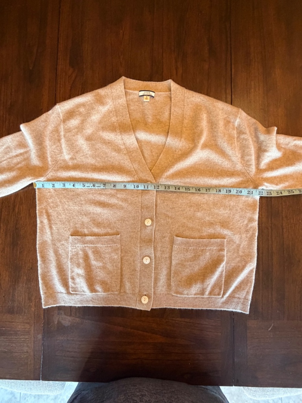 J. Crew 100% Cashmere Relaxed Pocket Cardigan Sweater, Heather Tan, Size Small - Picture 10 of 10